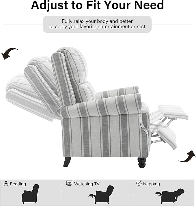 Recliner Chair Modern Pushback Armchair with Adjustable Backrest &amp Footrest for Bedroom Living Room (Grey StripeSet of 1)