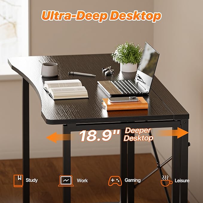 Huuger Folding Desk for Small Spaces 39.3 Inch Foldable Computer Table for Home Office Study Bedroom Dorm Space Saving Small Writing Work Office Computer Desk Easy to Fold Black