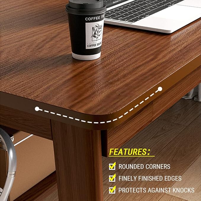 Mid-Century Long Desk Table - 63 Simple Modern Extra Long 2-Person Wood Computer Workstation for Home Office Work in Walnut 63 W x 24 D