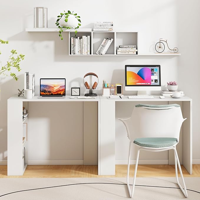 Computer Desk 36’’ Writing Desk with Storage Shelves Study Table with Bookshelf Wood Vanity Makeup Table Small Desk for Bedroom Living Room Study Home Office