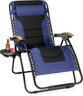 PHI VILLA XXL Oversized Padded Zero Gravity Chair Foldable Patio Recliner 30 Wide Seat Anti Gravity Lounger with Cup Holder Support 400 LBS (Navy Blue)