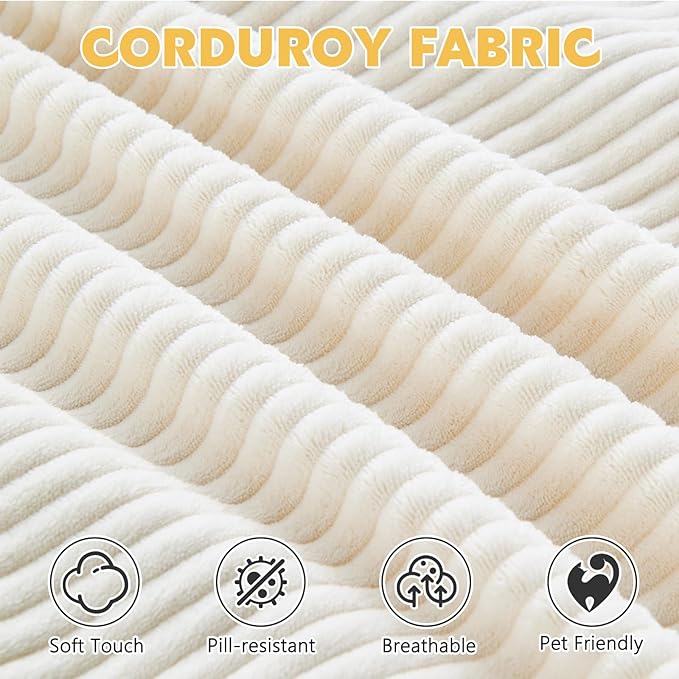 108” Boneless Couches for Living Room Cloud Modular Sectional Couch Modular Sectional Sofa with Deep Seat Modren Comfy Corduroy Fluffy Couch with L-Shaped Chaise No Assembly Required Light Beige