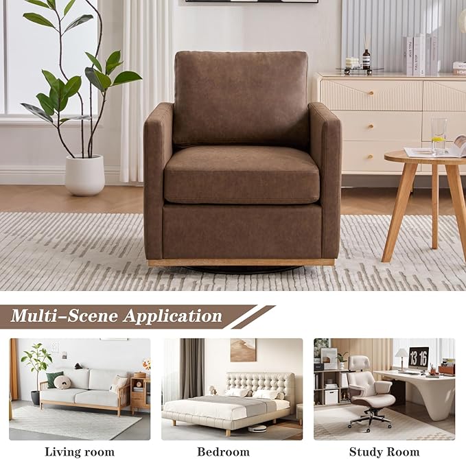 Mlmh &amp Kngwa 30.7 Upholstered Swivel Accent Chairs for Living Room Faux Leather Swivel Chair Modern Reading Chairs for Bedroom Office Coffee