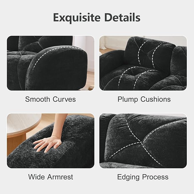 110 Oversized Modular Sectional Sofa Velvet 3-Saet Boneless Couch with Ottoman Deep Seat Cloud Couch Tufted Design Highly Textured U Shaped Sectional Couches for Living Room No Assembly Black