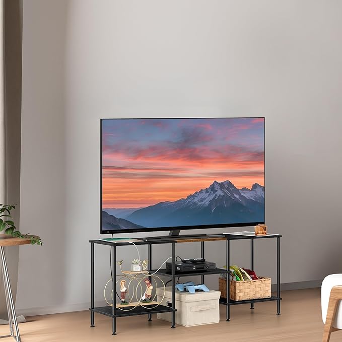 OYEAL Black Bedroom TV Stand with Power Outlets up to 50 inch TV Small Entertainment Center Stand with Storage Modern Media TV Console Table for Living Room Bedroom