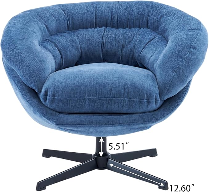 Upholstered 360° Swivel Club Chair/Accent Chair with Removable Cushion Round Office Chair with Black Metal Base Cotton Material Living Room Bedroom Reading Corner Office (Navy Blue)