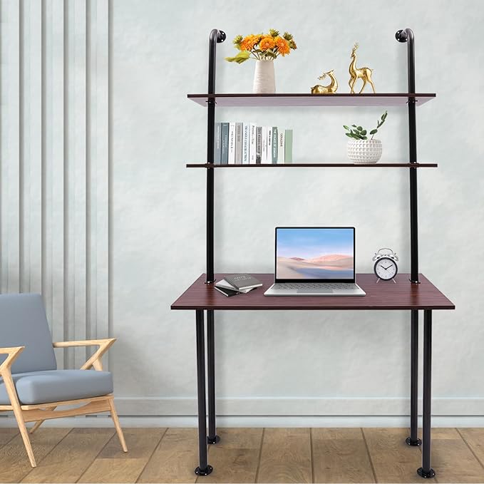 Wall Mounted Desk 12.9'' D x 39.37'' W x 78.74'' H Wall Mount Computer Desk 3-Tiers Wall Mount Computer Writing Table Office Desks Commercial Wall Mounted Computer Desk for Homes Offices