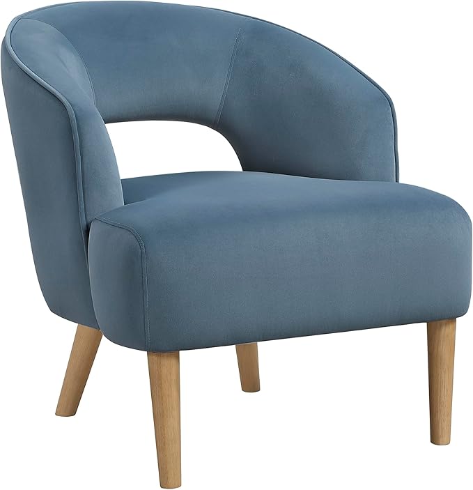 Lexicon Accent Arm Chair Modern Comfy Velvet Accent Chair Open Back with Solid Wood Legs for Living Room/Bedroom/Office/Waiting Room Blue