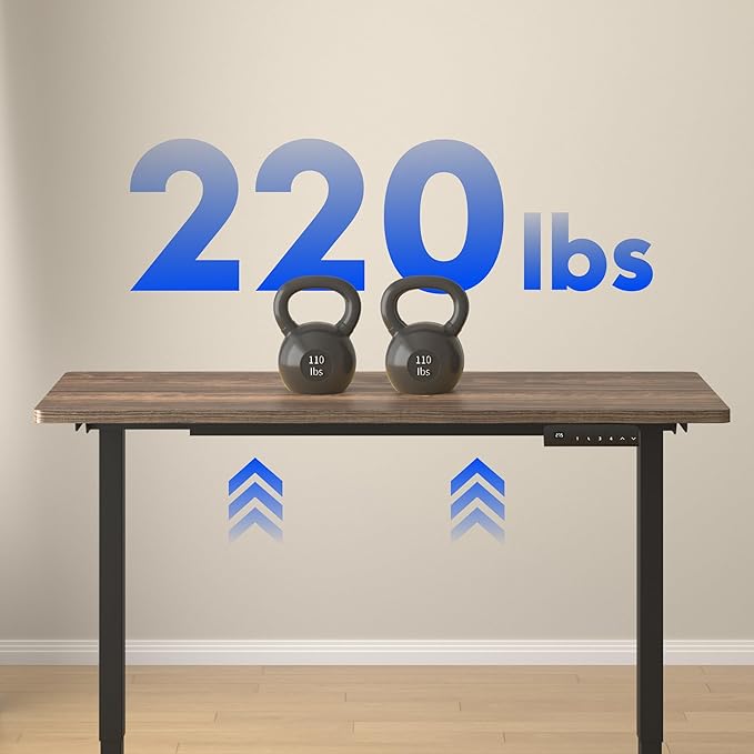 FLEXISPOT E3 Dual Motor Electric Standing Desk 55 x 28 Sit Stand Up Desk Holds 220 lbs Adjustable Height w/Memory Presets One-Piece Brown Wood Grain Desktop &amp Black Frame Ships in 2 Boxes