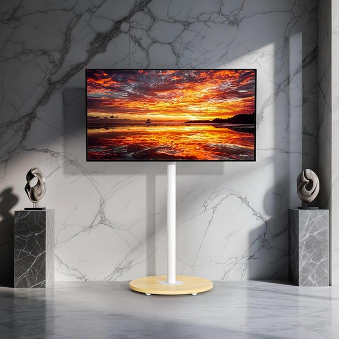 unho White Rolling tv Stands for Living Room Swivel Portable tv Stand on Wheels for 40-75 Inch LCD LED OLED TVs Height Adjustable&ampWood Basecorner tv Stand Mobile TV Cart Holds up to 110Lbs