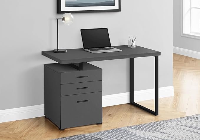 Computer Desk Home Office Laptop Left Right Set up Storage Drawers 48 l Work Grey Laminate Black Metal Contemporary Modern TL817
