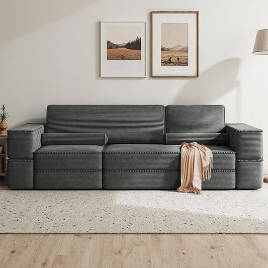 YITAHOME 103 Convertible Sofa Corduroy Cloud Sectional Couch Boneless Couch Sofa Bed with Deep Seat &amp Tall Pillows Sectional Couches for Living Room