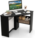 GOFLAME Corner Desk with Storage Shelves Triangular Computer Desk with Cable Management Holes Laptop Workstation for Small Space Makeup Vanity Desk for Living Room Study Black
