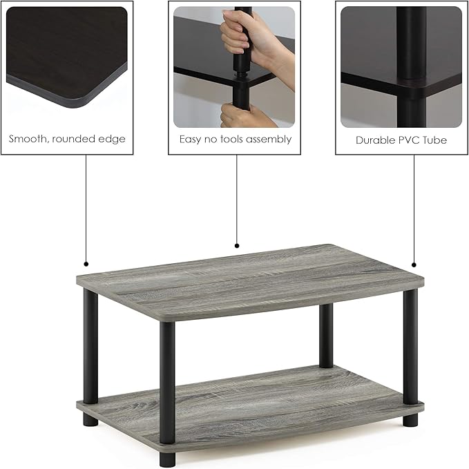 Furinno TURN-N-TUBE TV Riser Stand 2-Tier Small Elevated No Tools TV Stand TV Console for TV up to 32 inch 15.8 x 23.8 x 11 for Living Room Bedroom Oak Grey