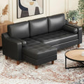 GarveeHome 88.9 L-Shape Couch with Convertible Chaise Sectional Sofa with Deep Seat Modern Mid-Century Leather Sofa for Living Room 3 Seat Comfy Leather Couch Black