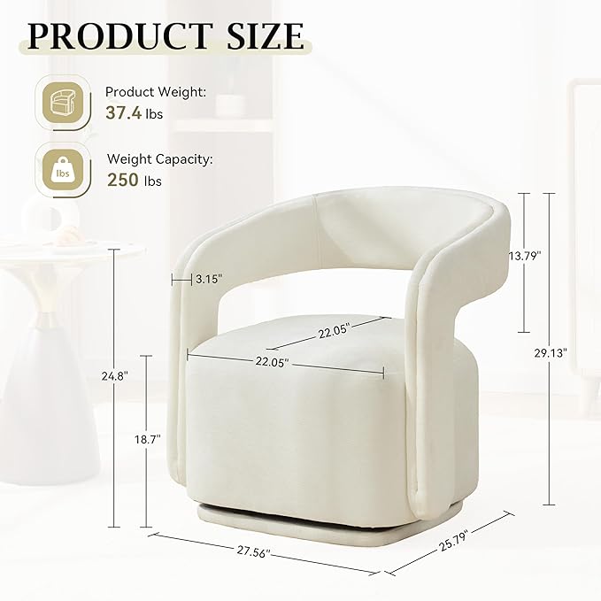 KEIKI Swivel Accent Chair Modern Barrel Chair for Living Room/Bedroom 360° Rotation Ergonomic Design Easy Assembly Comfy Chenille Fabric