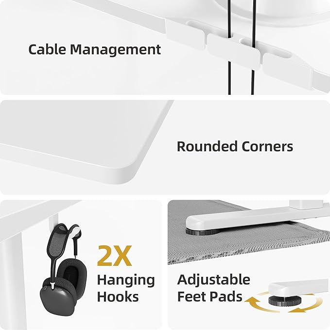 INNOVAR Electric Standing Desk Adjustable Height Stand up Desks 40 x 24 Inches Sit Stand up Desk for Home Office Computing 3-Preset Memory Height Ergonomic Rising Desks White