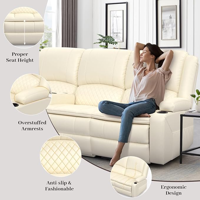3-Seater Recliner Sofa Manual Reclining Couch with Multi-Functional Middle Seat Reclining Sofa for Living Room with Hidden Storage Space Cup Holders and Removable Console