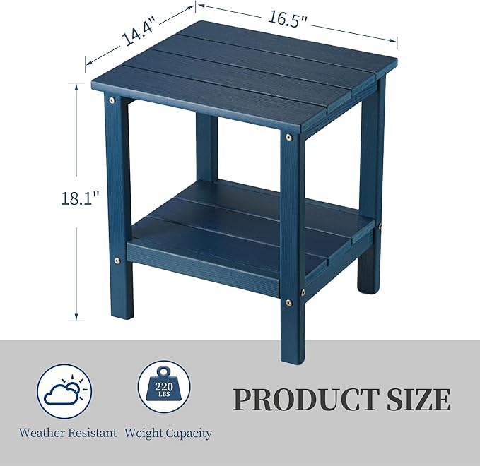 Outdoor Side Table Double Layer Small Side TablesAll Weather Adirondack Side Table Waterproof Outdoor End Tables for Patio Pool Porch (Navy Blue)