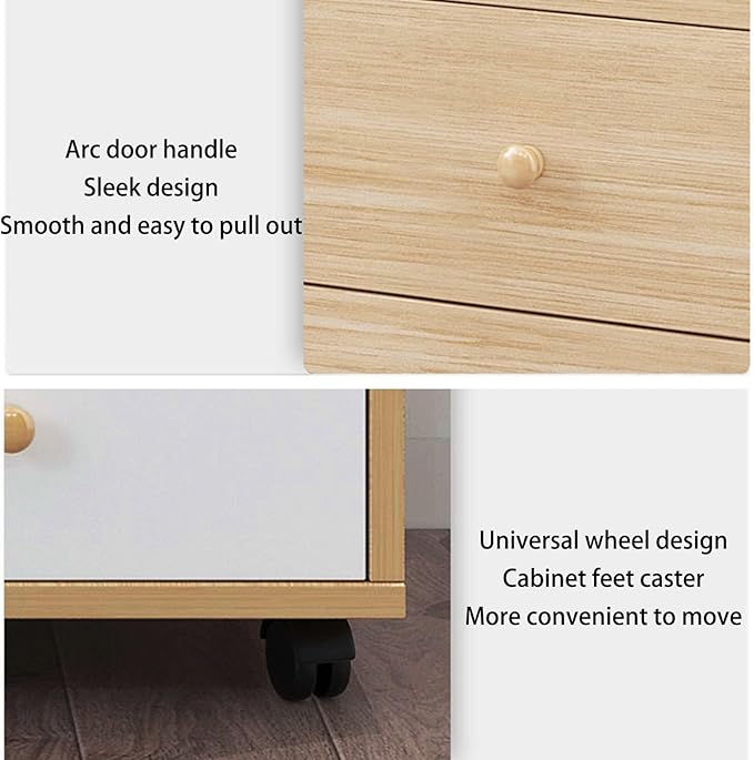 Mobile File Cabinet Under Desk File Cabinet with 3 Drawers 1 Door Lockable Office Filing Cabinet with Wheels Wood Storage Rolling Cabinet for Home Office 60 * 37 * 57CM