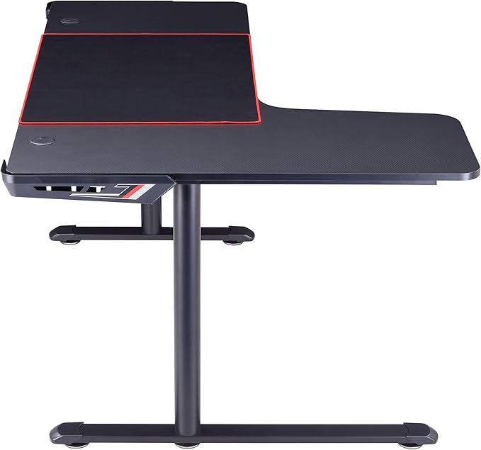 Homes: Inside + Out Kindira Modern Steel Gaming Desk with USB Ports PC Mouse Pad and Rotatable Cup-Holder for Home Office Classroom Study Room Black L-Shape