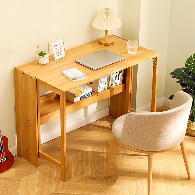Folding Computer Desk Natural Bamboo Desk Portable Desk Study Student Writing Desk Small Home Office Desk(31 Inch Natural)