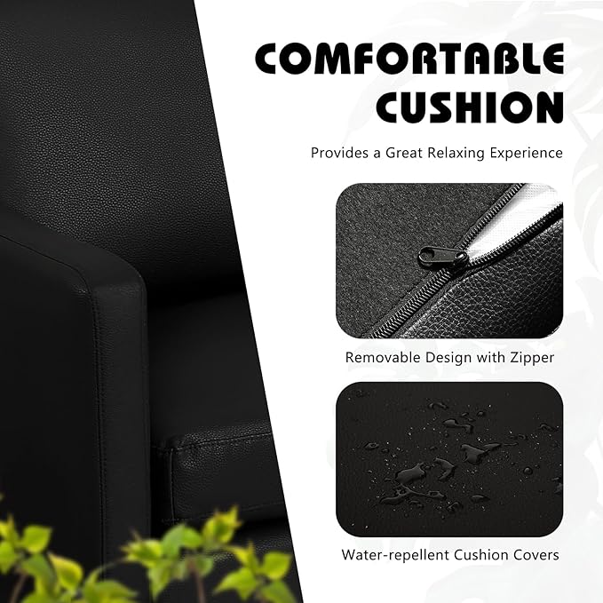 TITIMO Faux Leather Sectional Sofa L Shaped Sofa with Reversible Chaise Convertible Sectional Couch 3-Seater Modern Small Couches for Small Space (Black)