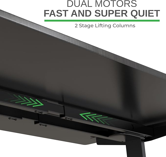 Rise UP Dual Motor Electric Standing Desk 60x30 Black Desktop Premium Ergonomic Adjustable Height sit Stand up Home Office Computer Desk Table Motorized Powered Modern Furniture Small Standup Table