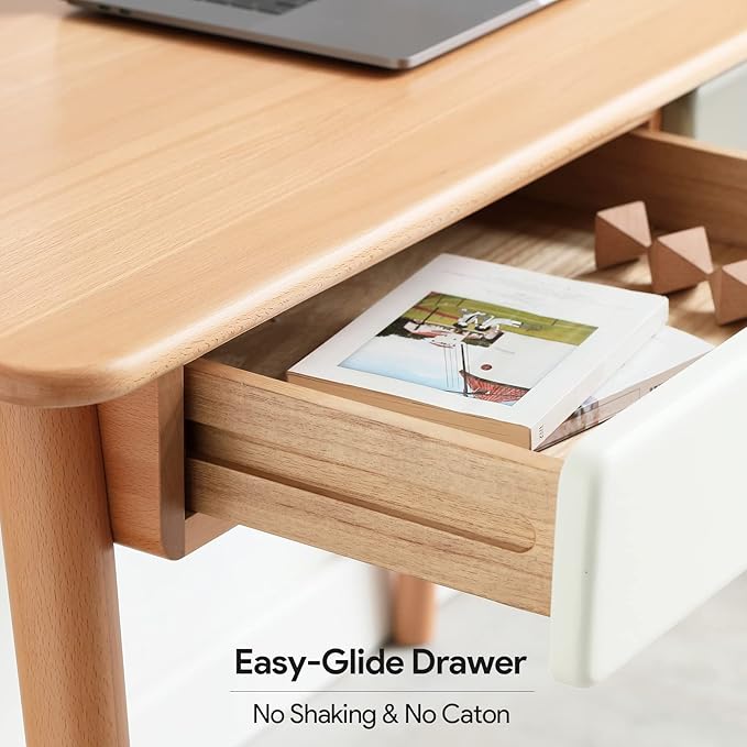 Penau Solid Wood Computer Desk 47Inch Large Office Desk with 2 Drawers Modern Simple Style Table for Home Office Work Study