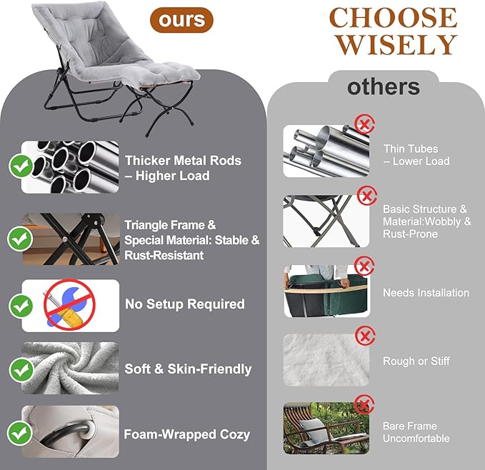Saucer Chair with Ottoman Oversized Foldable Faux Fur Chair X-Large Soft Dorm Chair Patio Study Playroom (Grey)