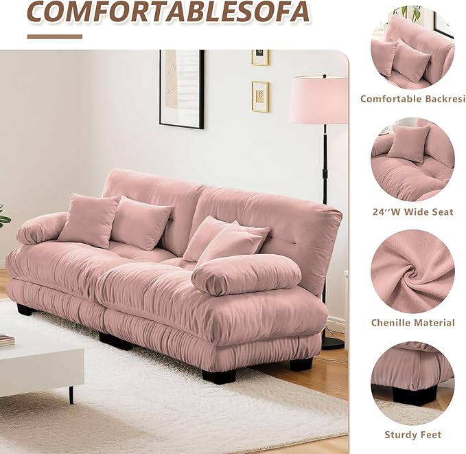94.4 Oversized Modular Sectional Sofa 2-Seater Loveseat Cloud Couch with Pillows and Overthick Cushion for Living Room Home Theater ApartmentChenille Fabric(Pink)
