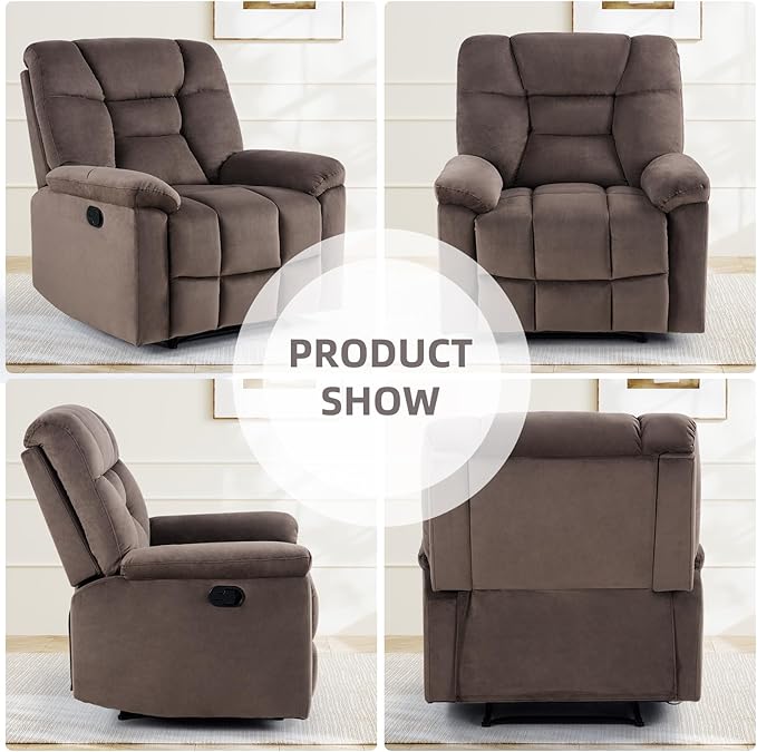 EBELLO Set of 2 Manual Recliner Chair for Adults with Soft Padded Headrest and Backrest Overstuffed Single Recliner Sofa Chair for Living Room Dark Brown