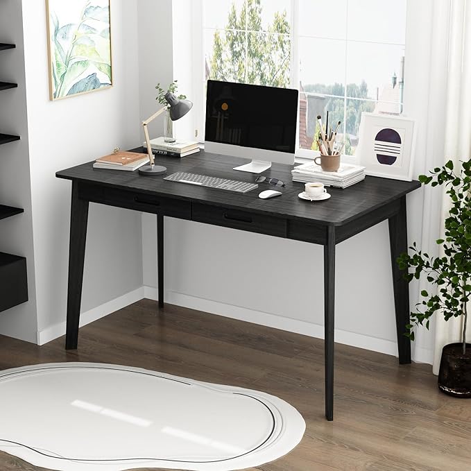 FUFU&ampGAGA 47” Office Desk Rectangular Computer Desk with 2 Drawers Writing Table for Reading Crafting Home Office Study Room Black 47.2”W x 21.7”D x 29.5”H