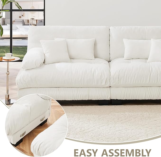 Modular Sectional Sofa 133.8 Cloud Couch Oversized L Shaped Sofa with Movable Ottoman Modern Deep Seat Modular Cloud Sectional Sofas for Living Room Comfy Chenille Sofa for Bedroom White