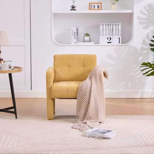 Classic Chenille Conversation ChairModern Minimalist ArmchairElegant Comfortable Accent Chair for Living RoomBedroomStudyOfficeMustard Yellow