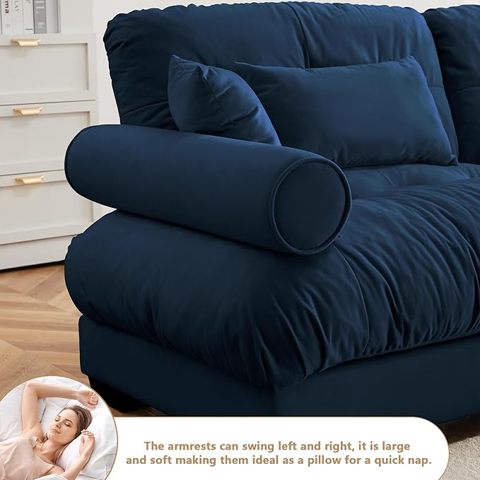 Setawix Velvet Cloud Sofas Couches for Living RoomModular Sectional 3 Seater Sofa Couch with Deep SeatOversized 3 Seat Sofa with Pillows for BedroomOffice(Blue)