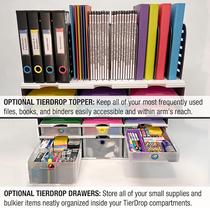 Ultimate Office TierDrop Desktop Organizer Document Forms Mail and Classroom Sorter with Optional Add-On Tiers for Easy Expansion (Gray w/Black 6-Compartment Unit)