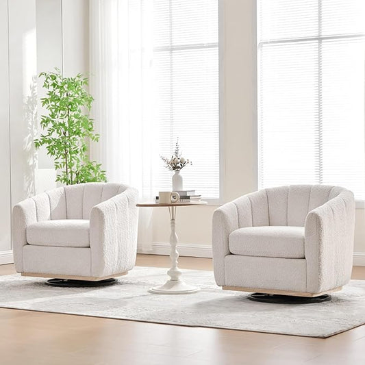 Velvet Swivel Accent Chairs Set of 2 32.3 W Modern Upholstered Pumpkin Barrel Chairs Single Sofa Armchair for Living Room Ivory 2.