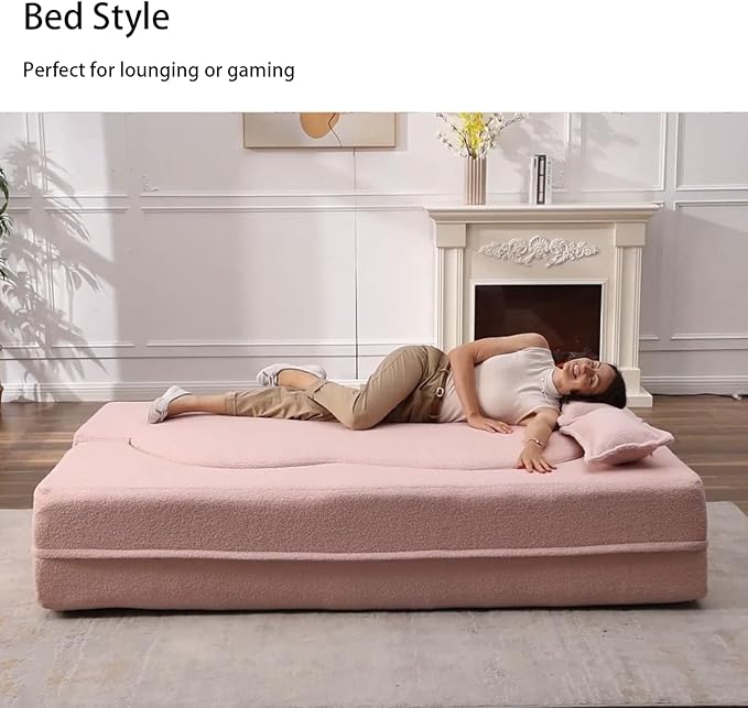 78 Inch Couch Queen Sleeper Sofa Bed Loveseat Cloud Convertible Folding Teddy Full Size Boneless Sofabed for Living Room Guestroom Lazy Lounge Floor Fold Out Sofa Bed No Assembly