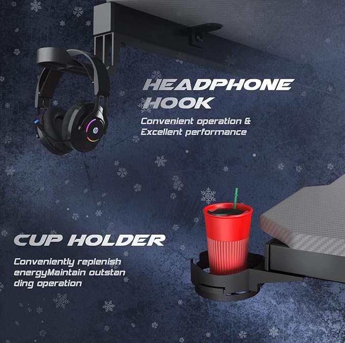 Homall Gaming Computer Desk with Carbon Fiber Surface Gaming Table Z Shaped Pc Home Office with Cup Holder&ampHeadphone Hook(44 in Grey)