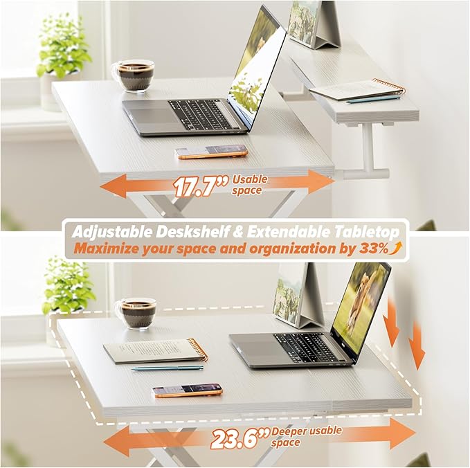 WOHOMO Folding Computer Desk with Adjustable Height 23.6 x 31.5 x 25.6 Foldable Table with Monitor Stand Small Office Desk for Bedroom Space Saving Desk for Home Office Easy Assemble White