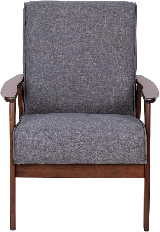 Flash Furniture Langston Commercial Mid Century Modern Chair - Gray Faux Linen Upholstery - Walnut Finish Wooden Frame and Arms - Extra Supportive Sinuous Springs