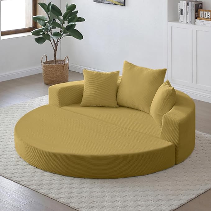 67 Round Convertible Folding Sofa Bed Boneless Couch Loveseat Floor Sleeper Chaise Lounge for Living Room Apartment Dorm Small Spaces Yellow