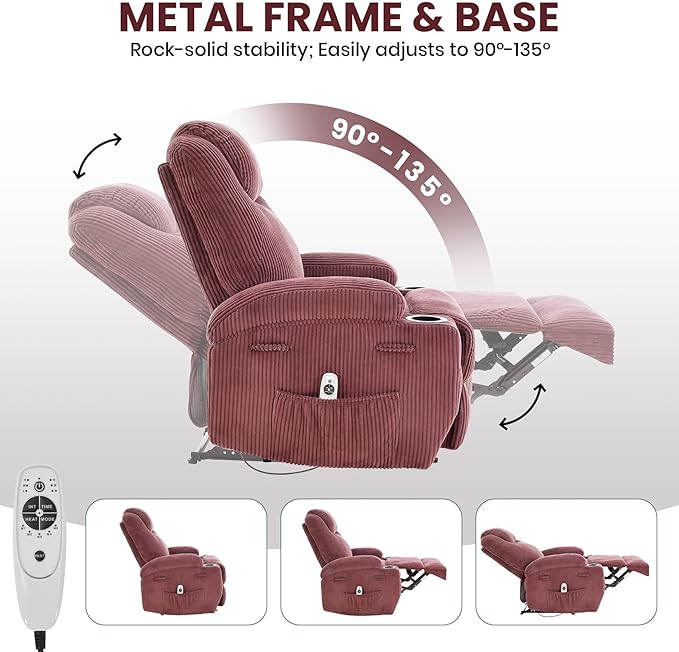 Manual Recliner Chair with Massage and Heat for Adults Pink Recliner with Cushioned Armrests and Backrest Headrest and Dual Cup Holders for Living Room or Bedroom Pink