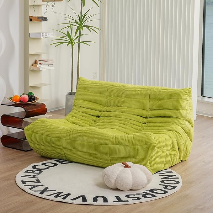 N&ampV Fireside Loveseat Mid Century Armless Twin Size Floor Sofa Soft Premium Corduroy Floor Lounge Chair Foam Sofa Accent Chair for Living Room Bedroom and Office Lime