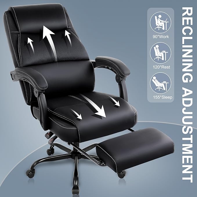 Misolant Big and Tall Office Chair with Footrest High Back Desk Chair with Linkage Armrest 90-155° Recline Executive Computer Chairs with Adjustable Height for Home