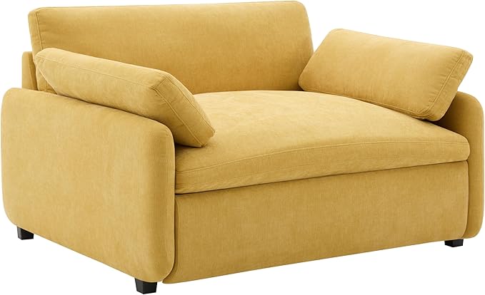 50 * 43 Oversized Single Sofa Chair Modern Chenille Upholstered Armchair Wide and Deep Seat Accent Chair with Two Throw Pillows Color Blocking Couch Lounge for Living Room (Yellow/5)