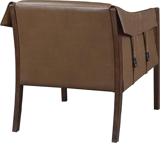 OSP Home Furnishings Parkfield Faux Leather Accent Chair with Sling Buckle Design and Solid Wood Frame Molasses