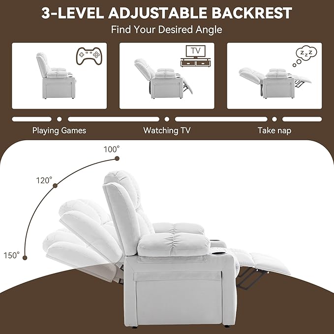 Oversize Recliner Chair with Massage and Heat Adjustable Modern Reclining Chair with Padded Seat Backrest for Living Room Home Theater Seating