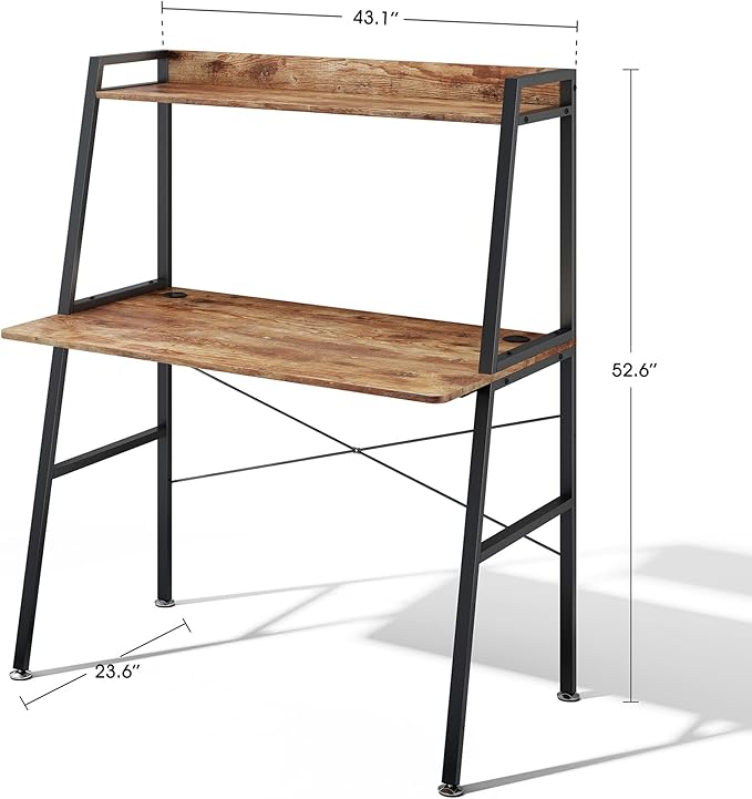 EUREKA ERGONOMIC Small Computer Ladder Desk with Storage Shelves 43 Inch 2-Tier Home Office Students Study Writing PC Gaming Table with Bookshelf Modern Workstation for Space Saving Rustic Brown